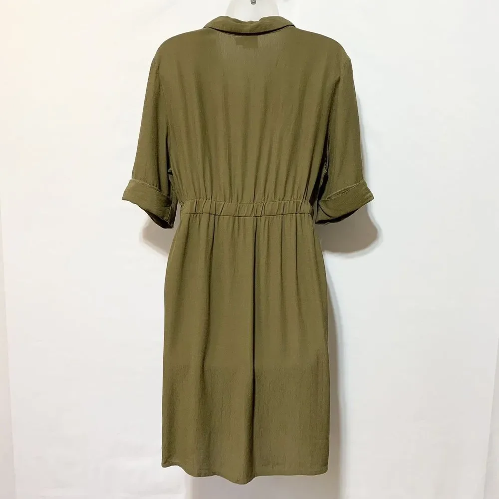ASOS Womens Dress Olive Green Short Sleeve Tie Waist Button Front Size 8 - Picture 7 of 12